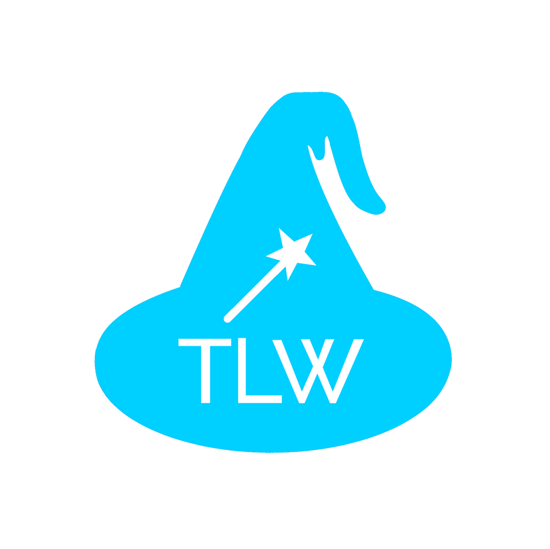 Logo of Teen Learning Wizards: pictured is a blue wizard's hat with "TLW" and a white wand on the hat.