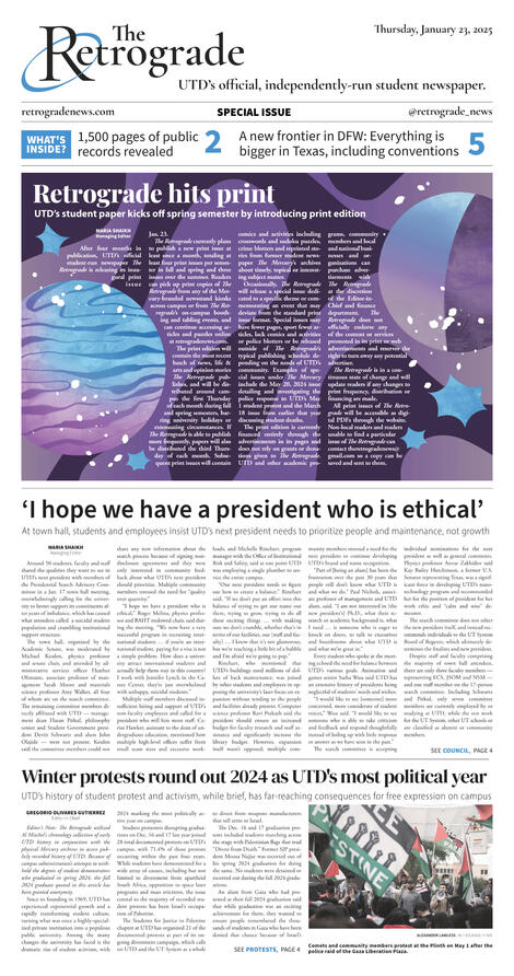 Front page for inaugural print issue [Jan. 21, 2025]