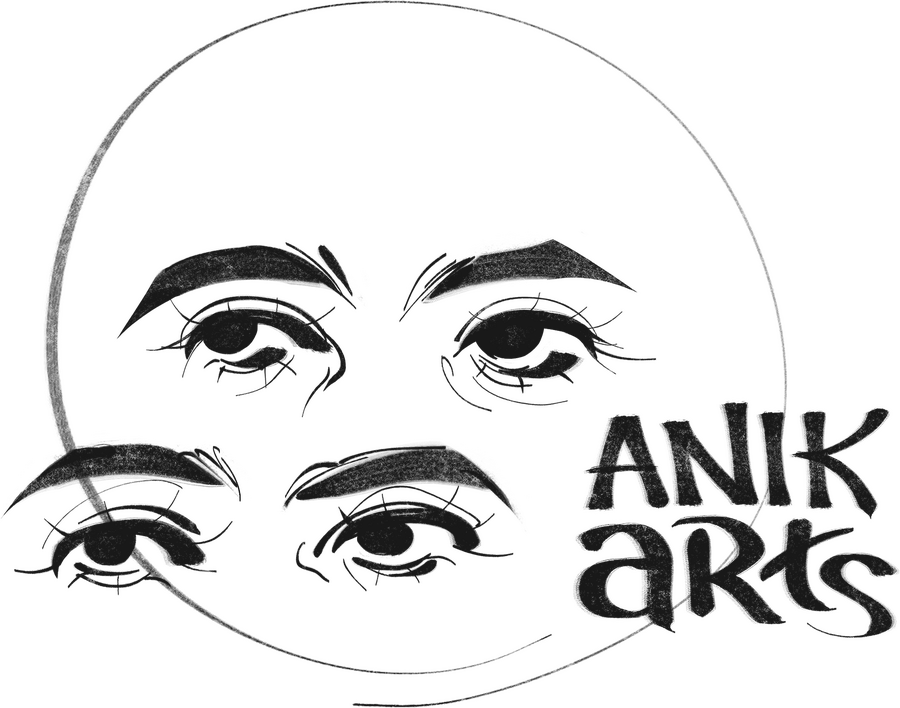 A black-and-white image of a continuous the logo of A. Sultana, also known as @anikarts on Instagram.